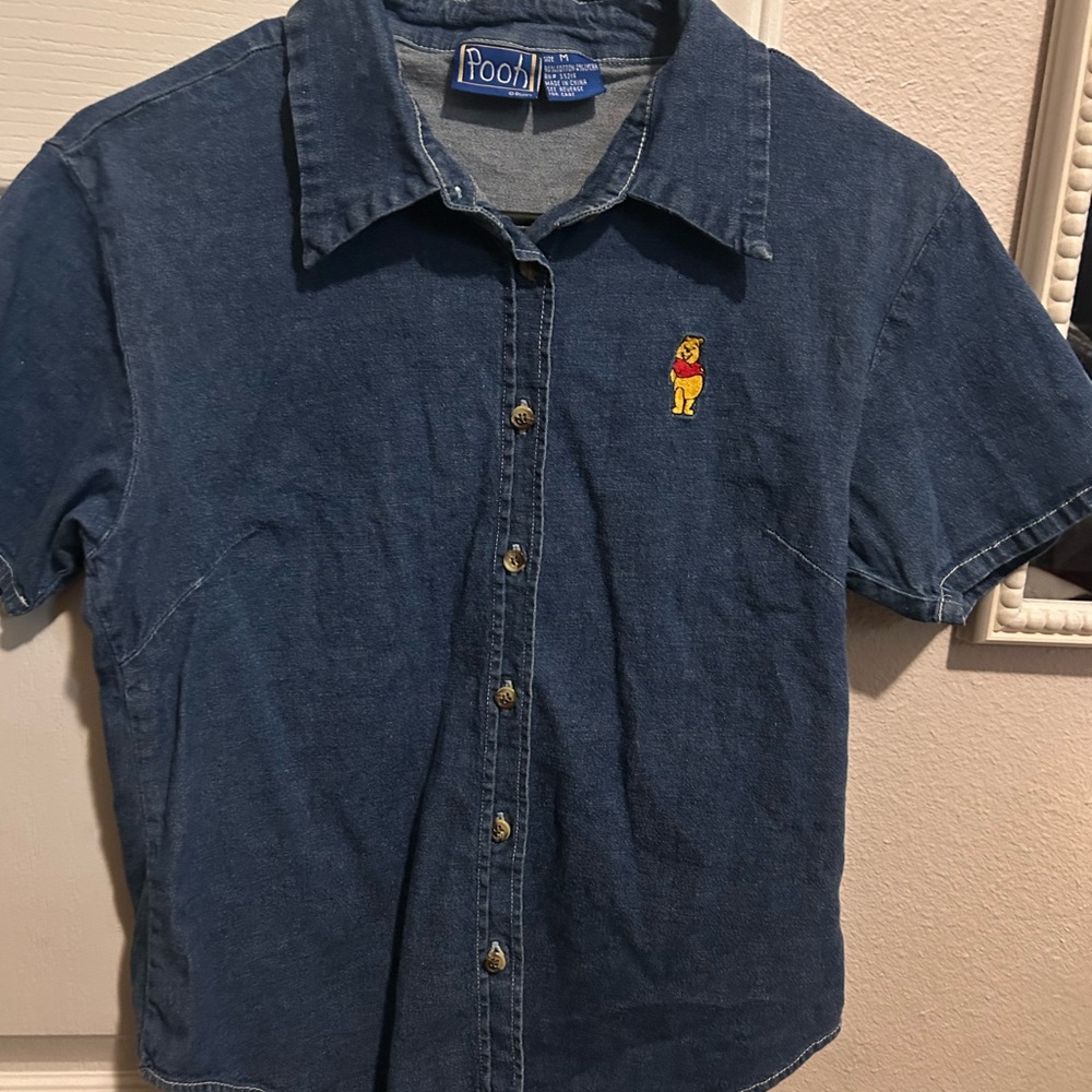 Vintage 90’s Disney Blue Denim Shirt with Pooh Embroidery